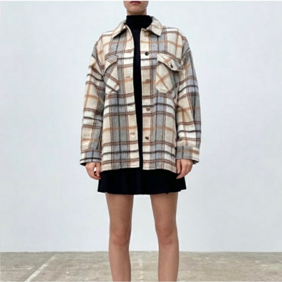 Zara soft plaid oversized shacket - Picture 1 of 5